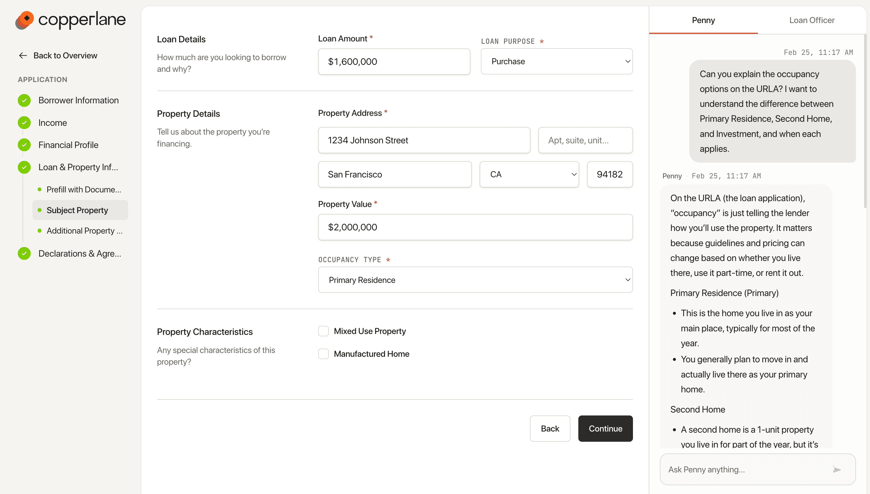 Copperlane product interface showing the mortgage origination dashboard